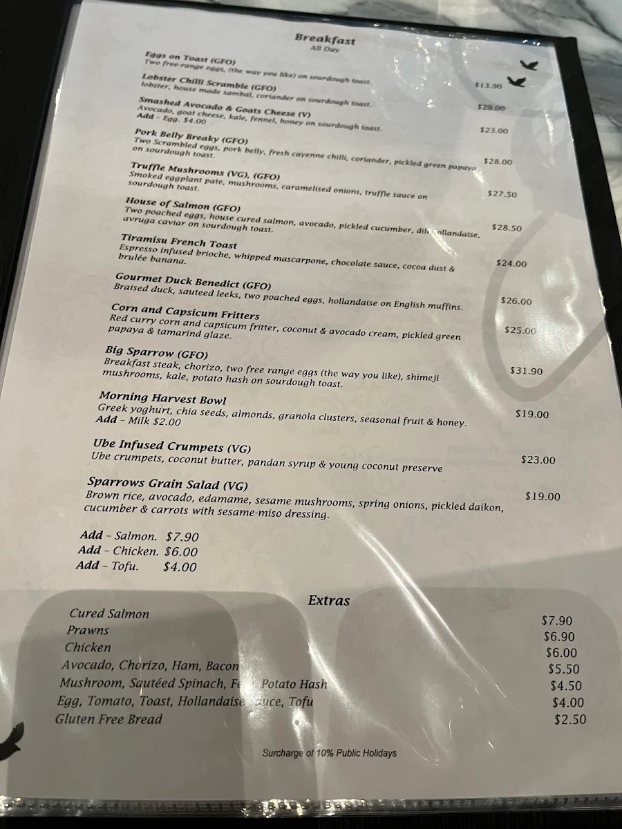 Menu, Sparrow Kitchen
