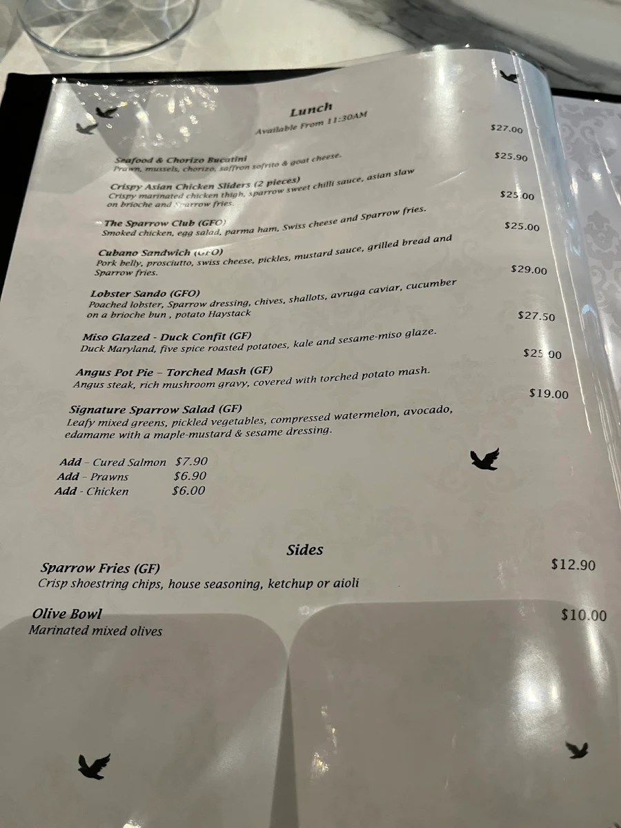 Menu, Sparrow Kitchen