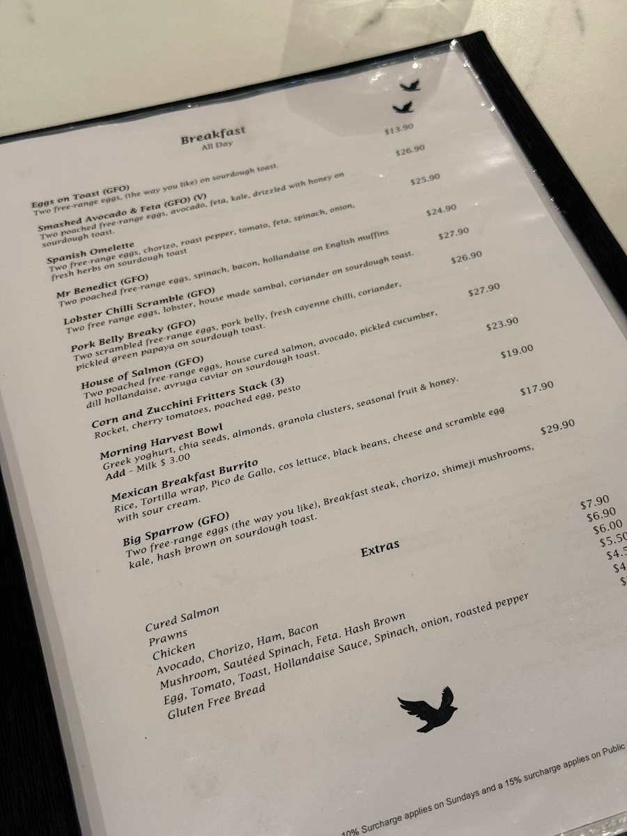 Menu, Sparrow Kitchen