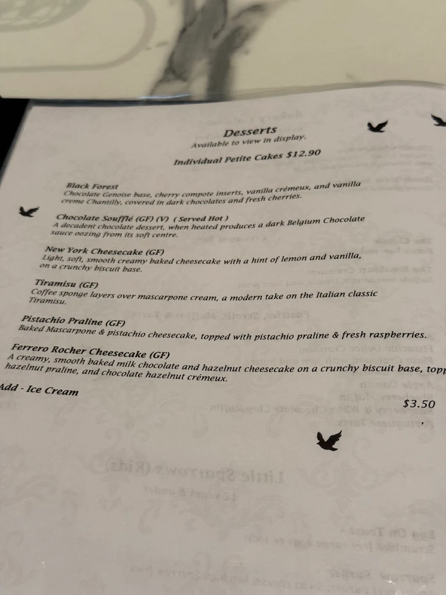 Menu, Sparrow Kitchen