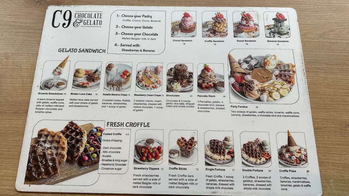 Menu, C9 Chocolate and gelato Windsor