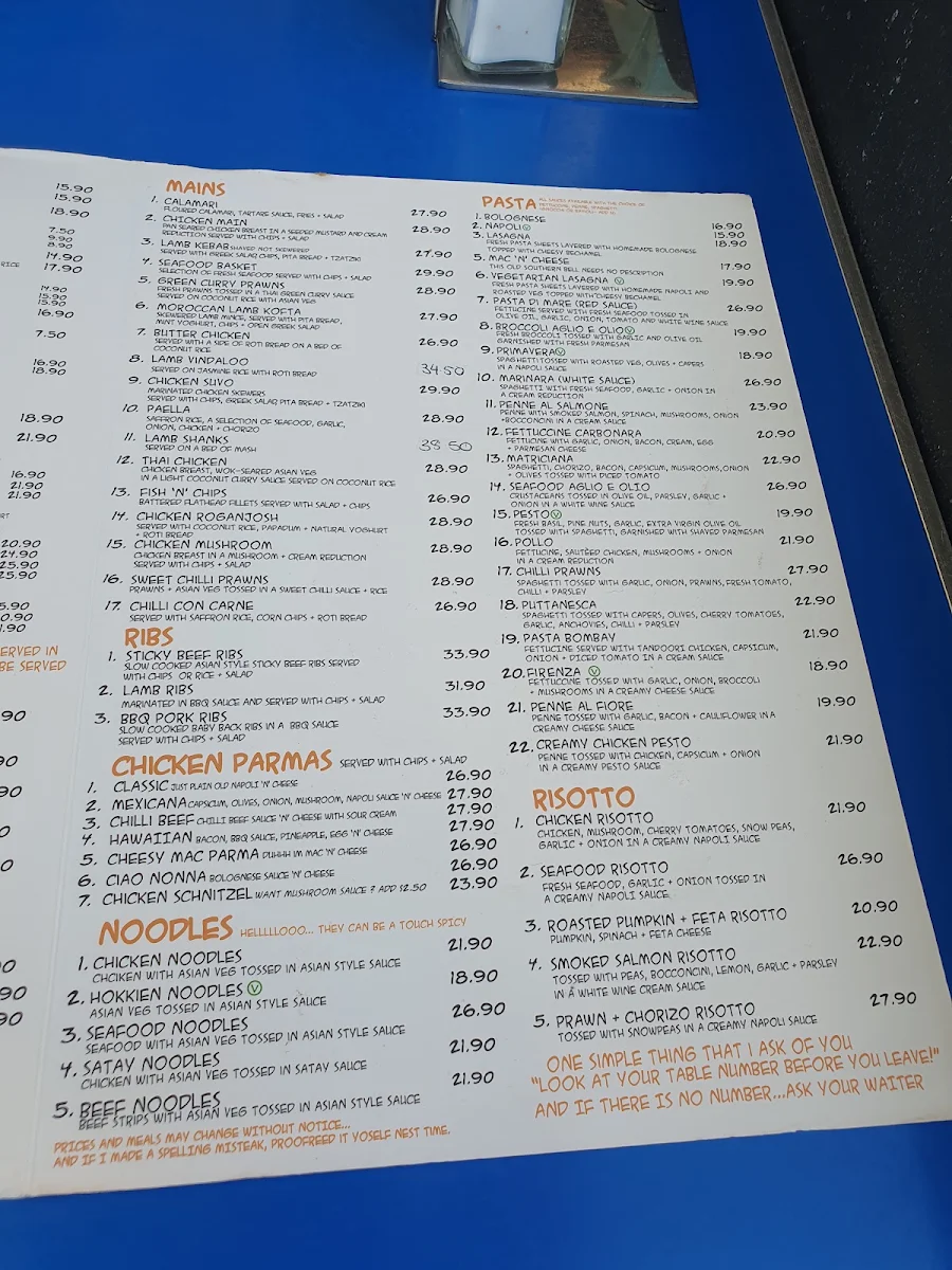 Menu, Lazy Moe's Melton