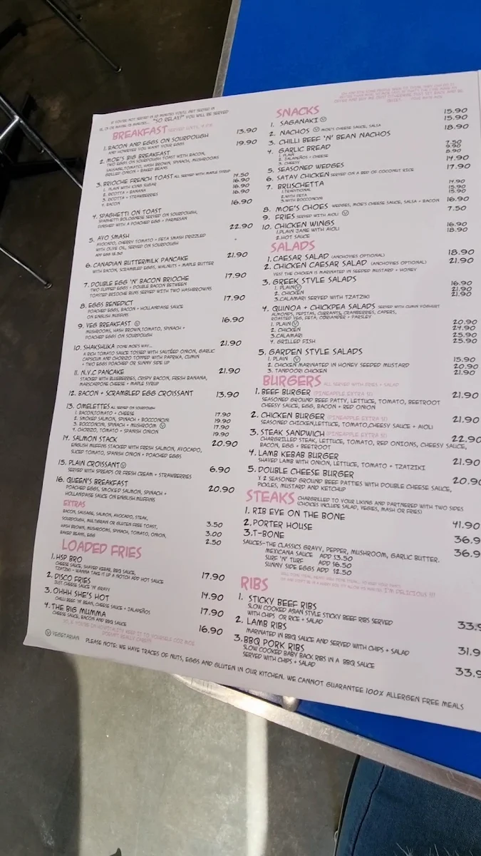 Menu, Lazy Moe's Melton