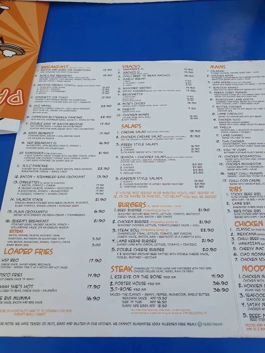 Menu, Lazy Moe's Melton