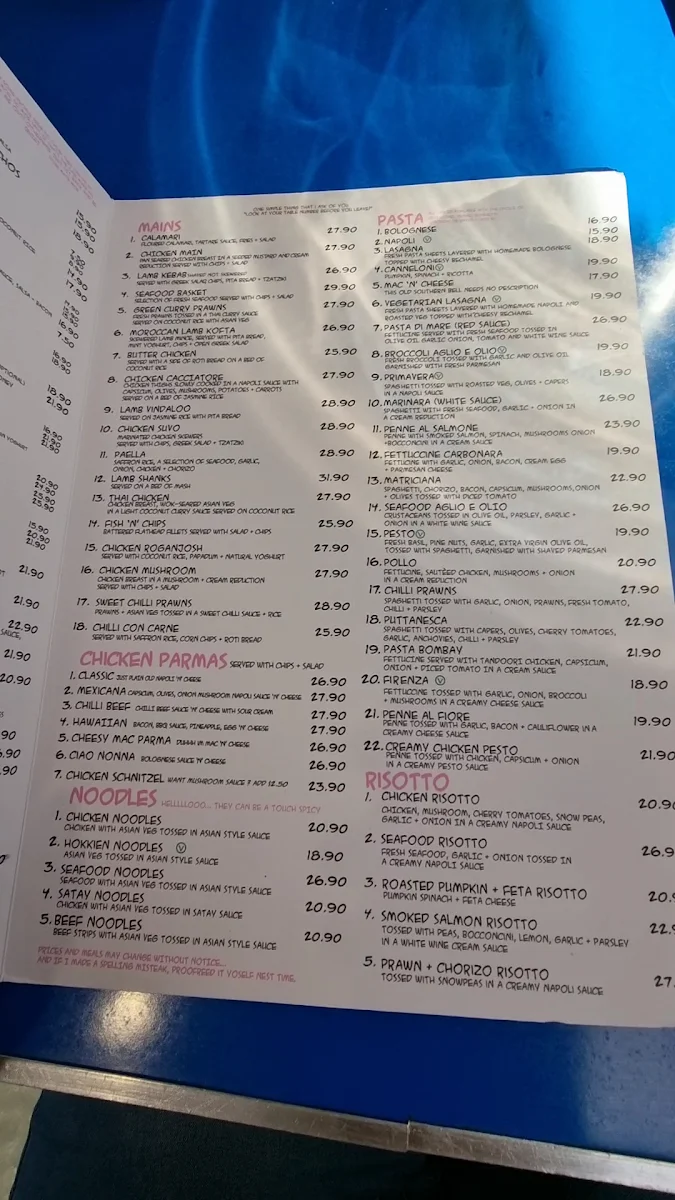 Menu, Lazy Moe's Melton