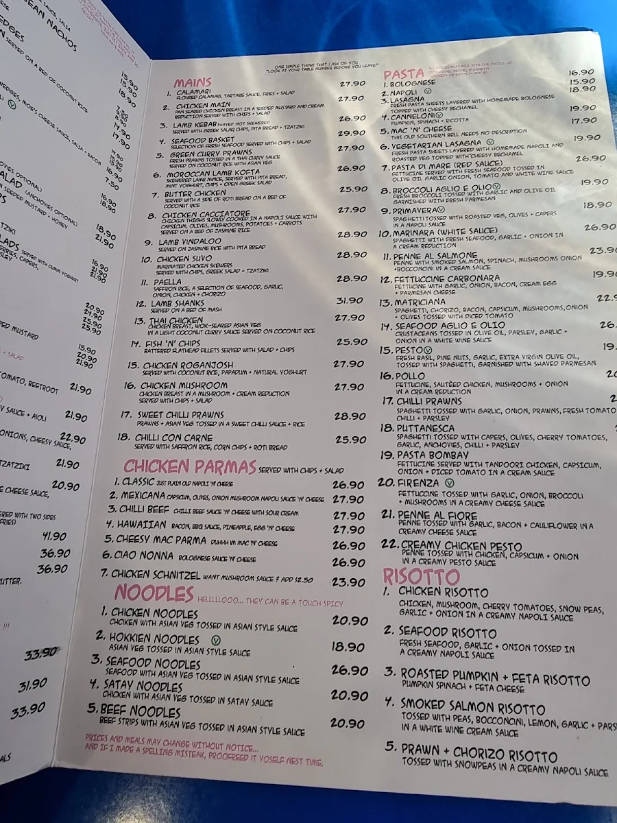 Menu, Lazy Moe's Melton