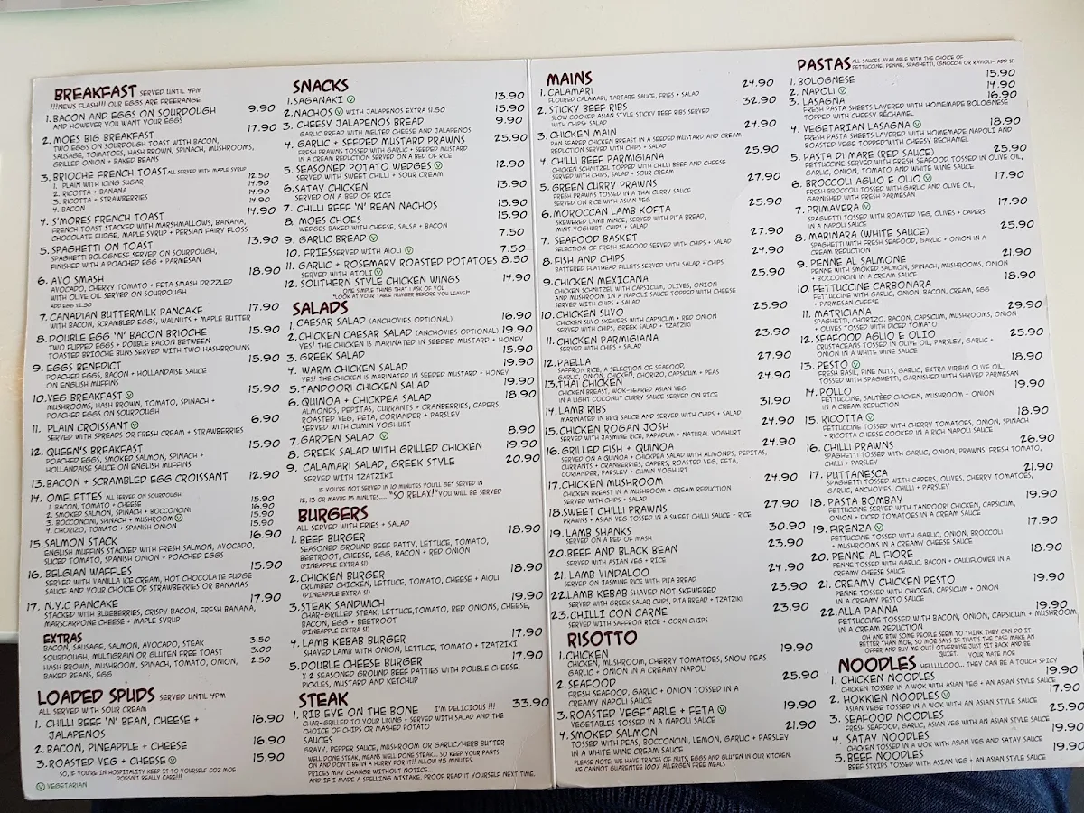 Menu, Lazy Moe's Melton