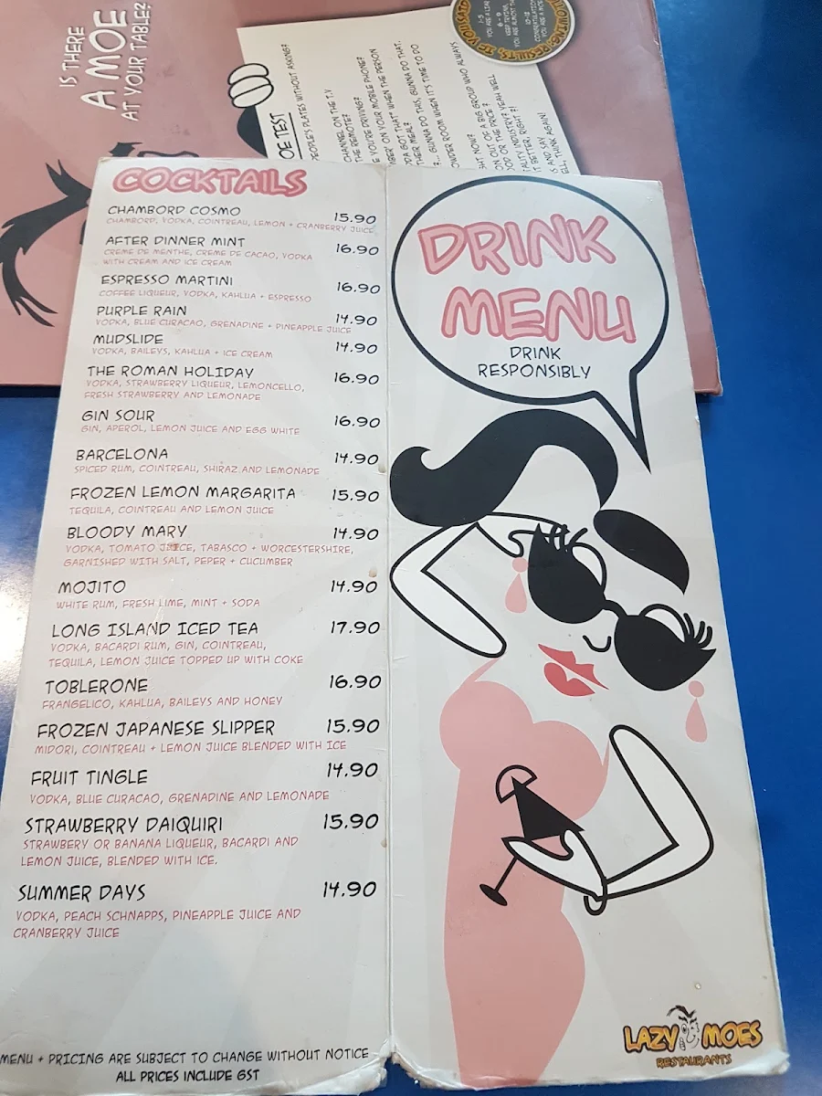 Menu, Lazy Moe's Melton