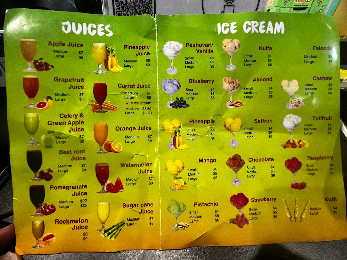 Menu, Agha Juice Mill Park