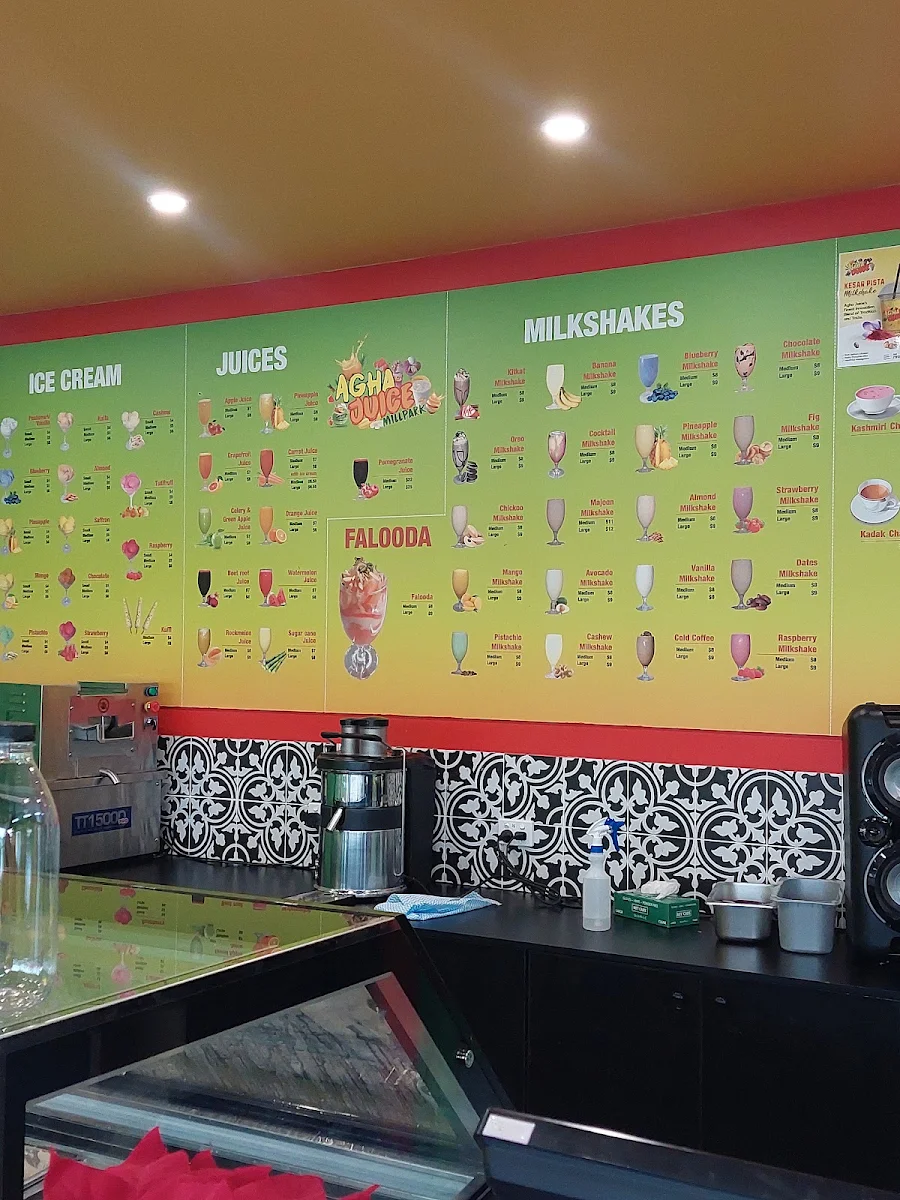 Menu, Agha Juice Mill Park