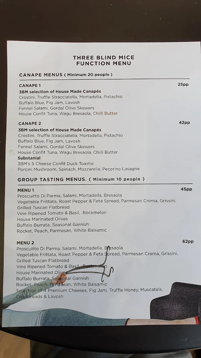 Menu, Three Blind Mice - Providore | Kitchen