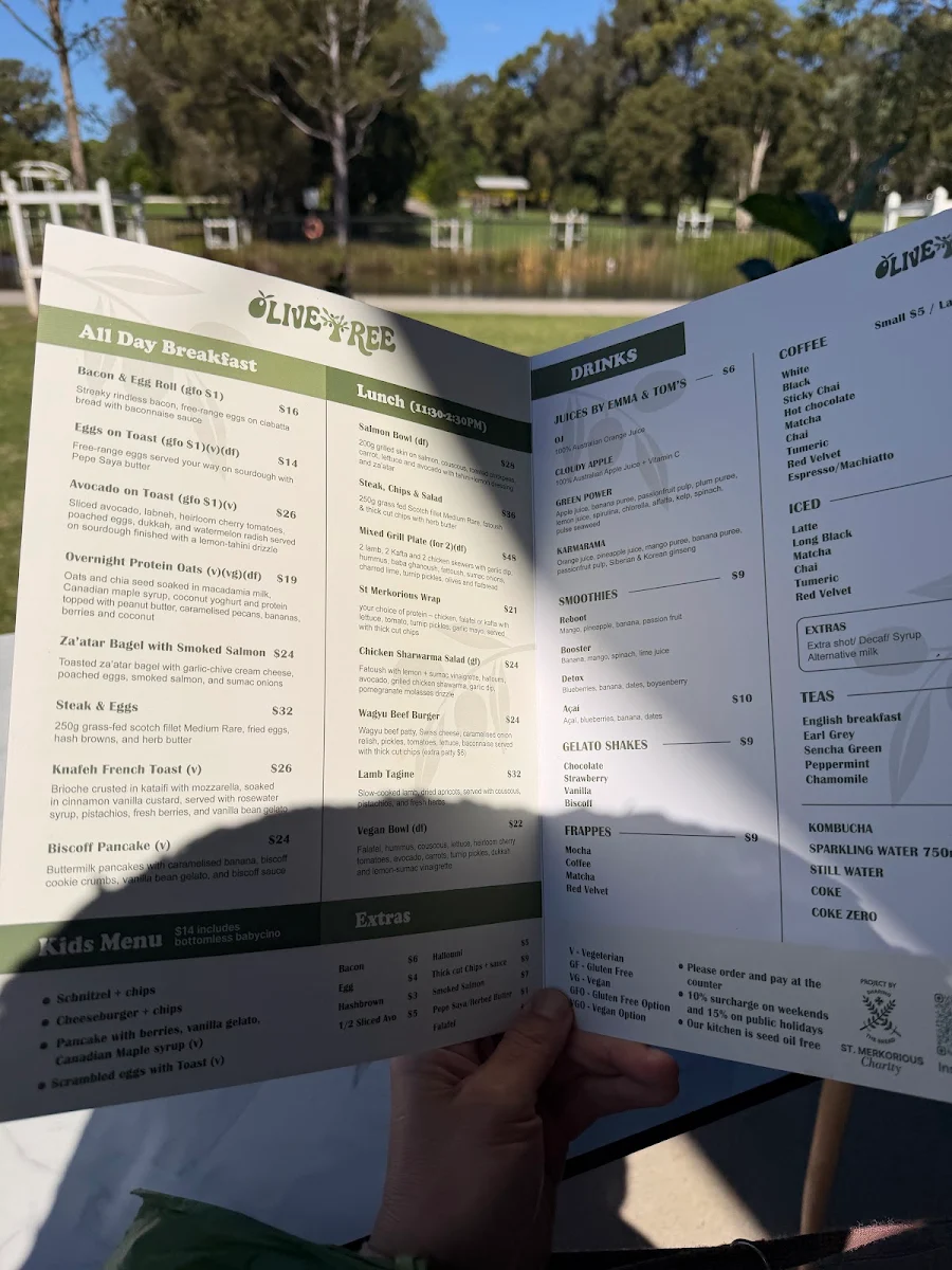 Menu, Olive Tree Cafe