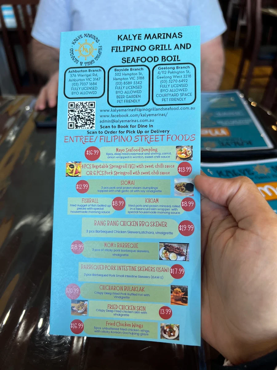 Menu, Kalye Marinas Filipino Grill and Seafood (Ashburton Branch)