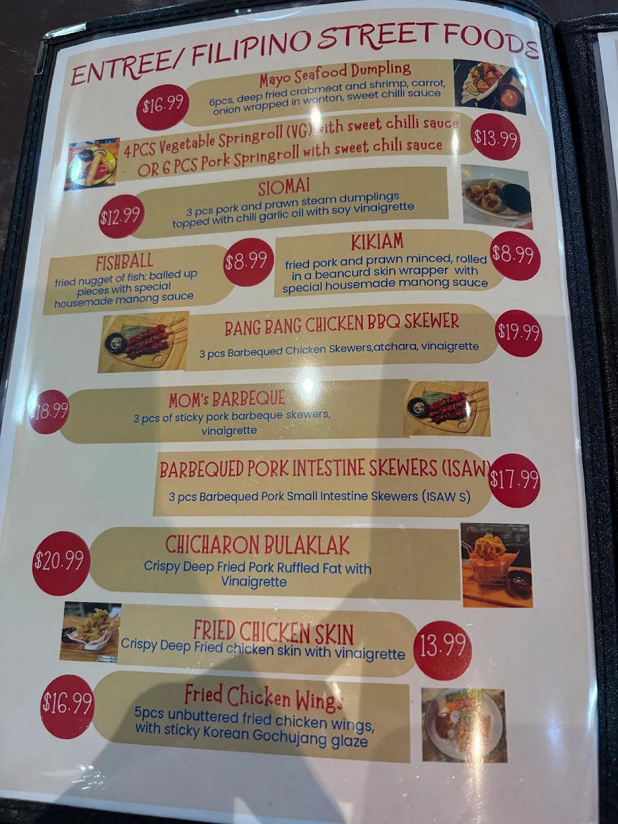 Menu, Kalye Marinas Filipino Grill and Seafood (Ashburton Branch)