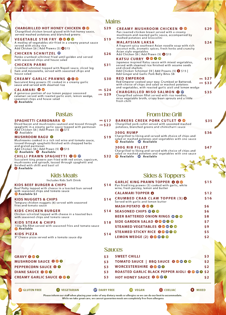 Menu, The Spinnaker