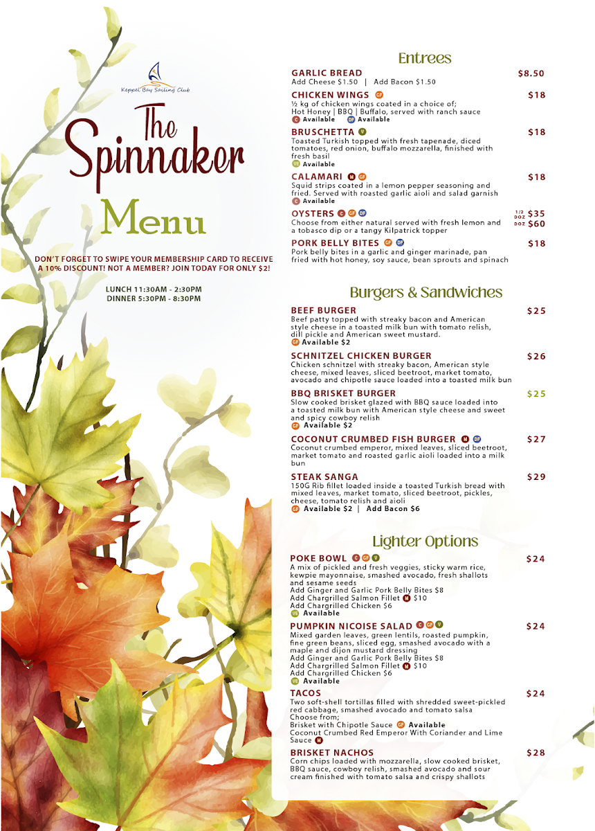 Menu, The Spinnaker