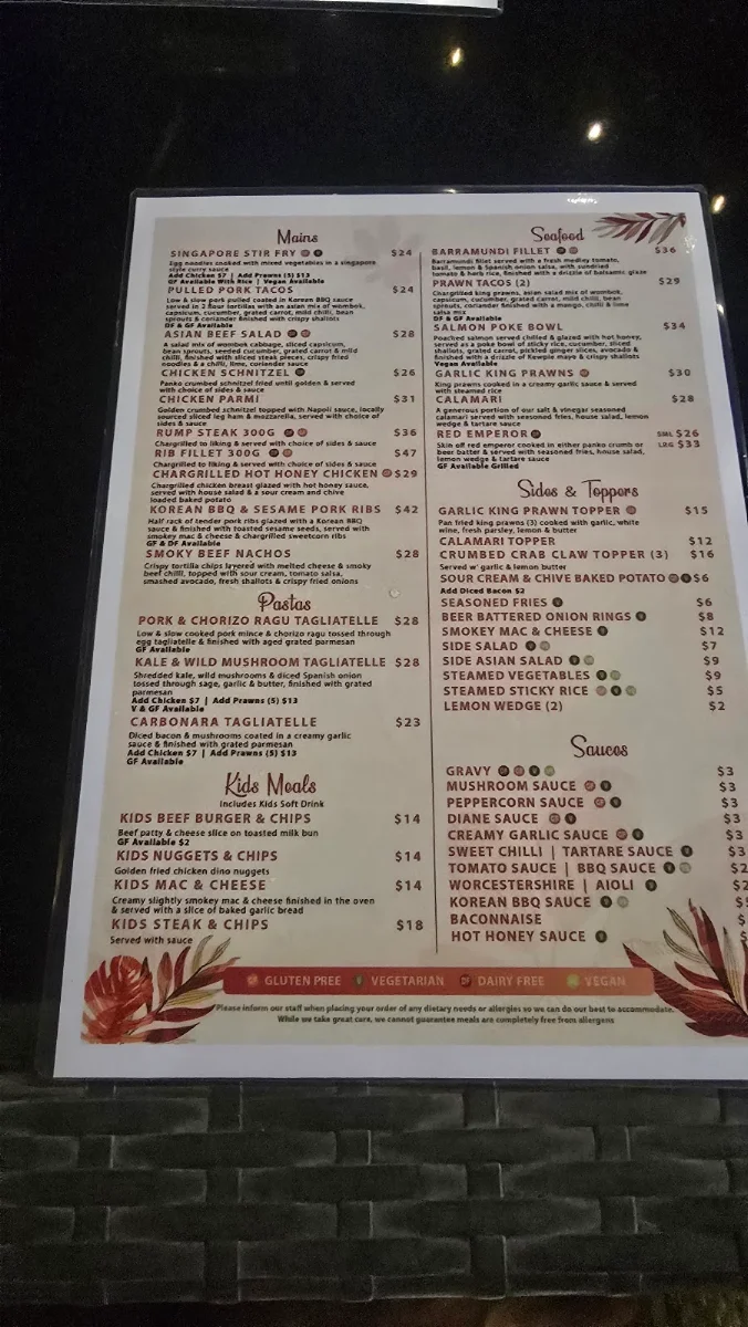 Menu, The Spinnaker