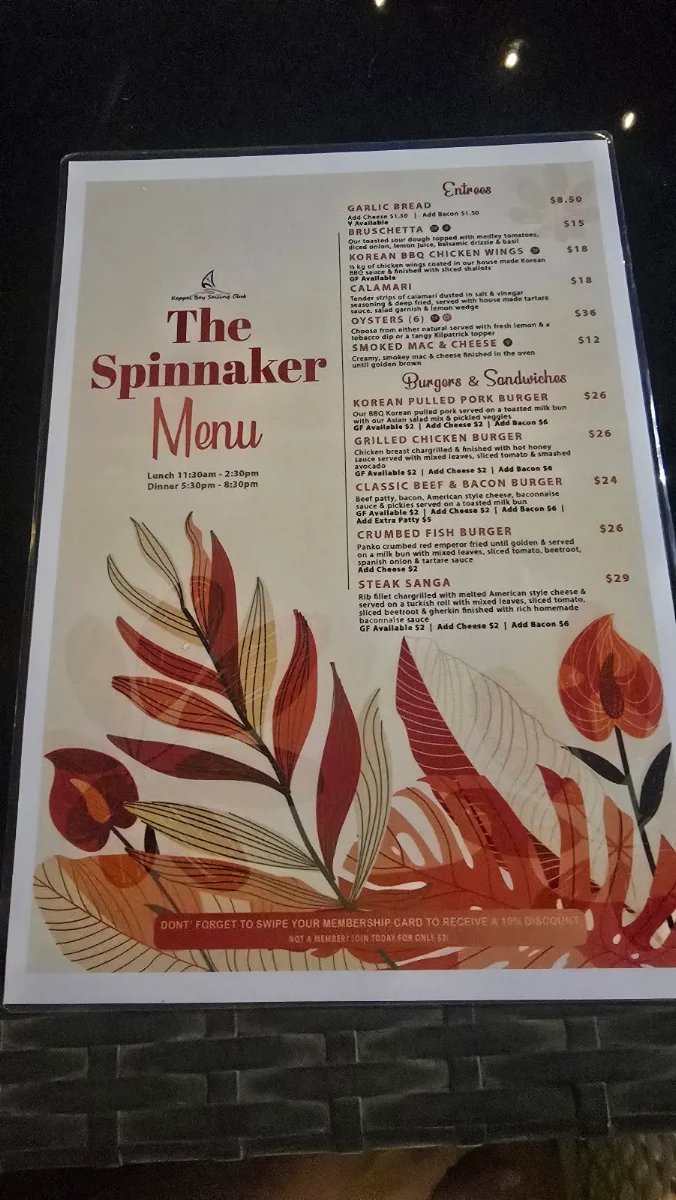 Menu, The Spinnaker