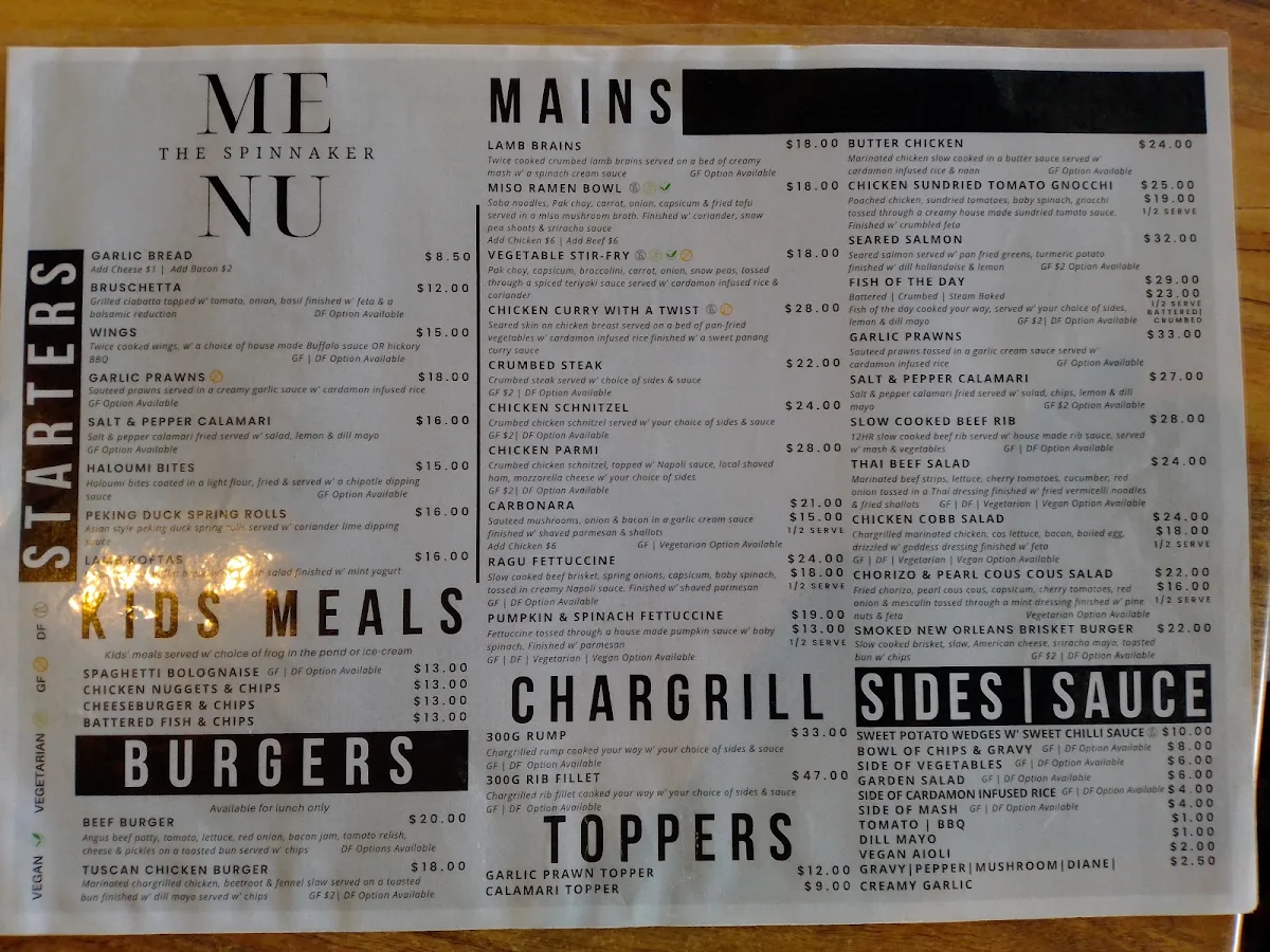 Menu, The Spinnaker