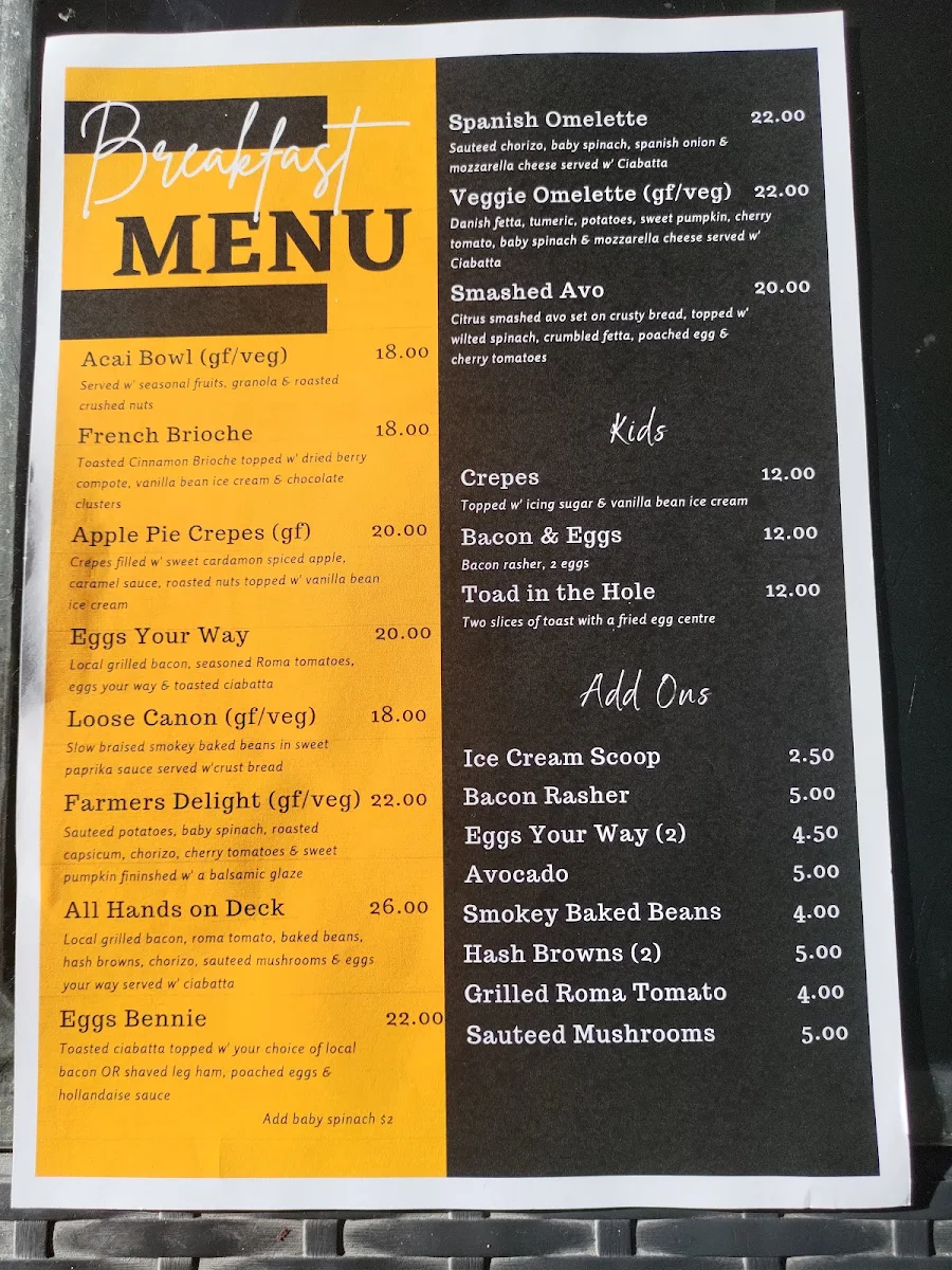 Menu, The Spinnaker
