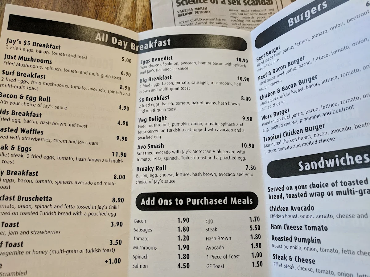 Menu, Jay's Food Emporium Coolangatta