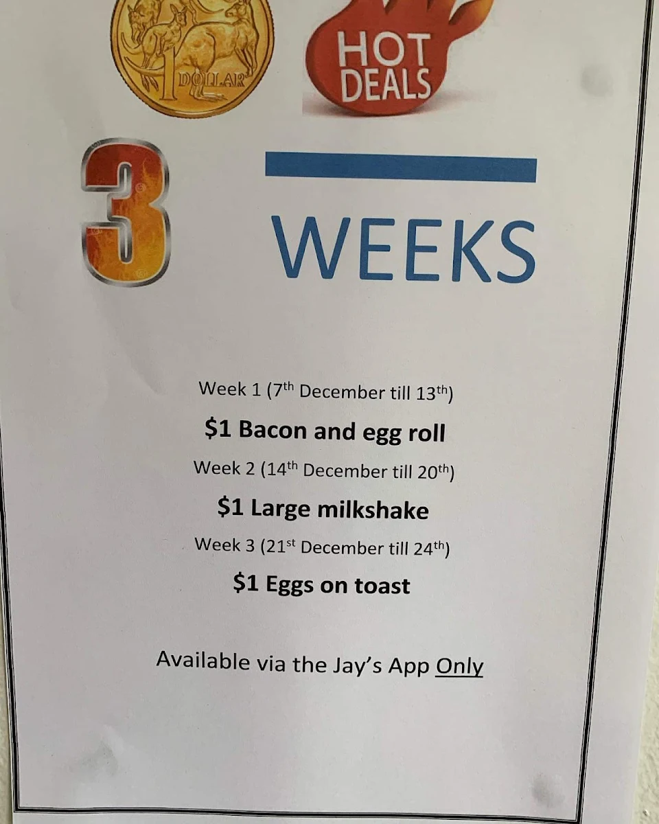 Menu, Jay's Food Emporium Coolangatta