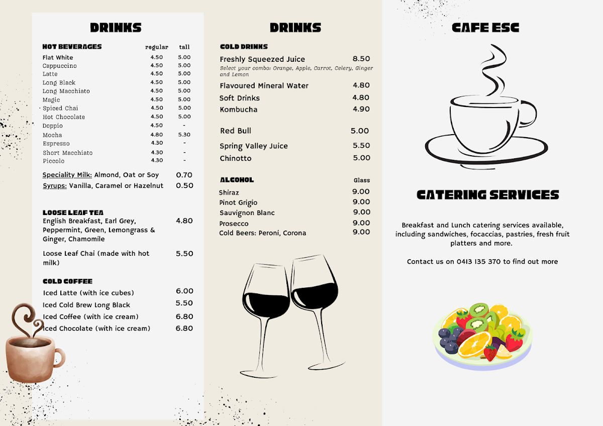 Menu, Caffe ESC
