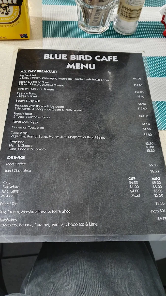 Menu, Bluebird Cafe