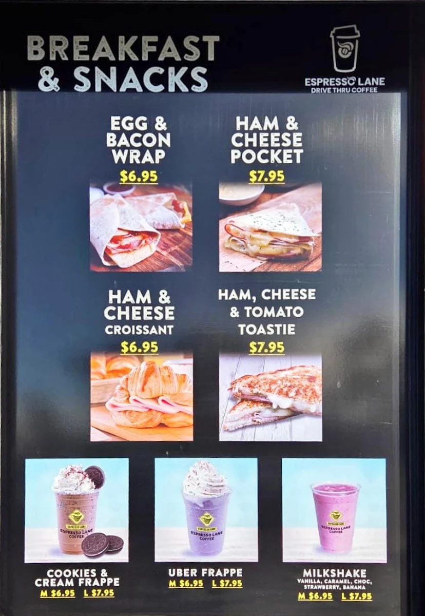 Menu, Espresso Lane Drive Thru Coffee Craigieburn