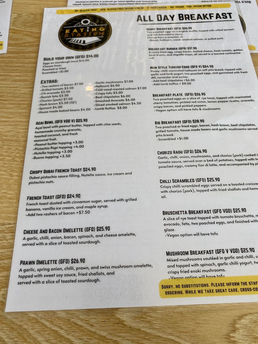 Menu, Eating Station