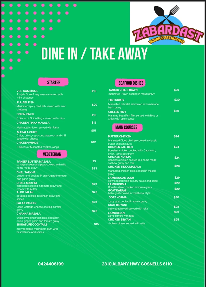 Menu, Zabardast