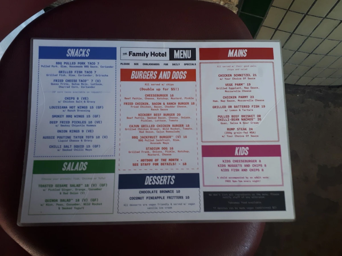 Menu, The Family Hotel