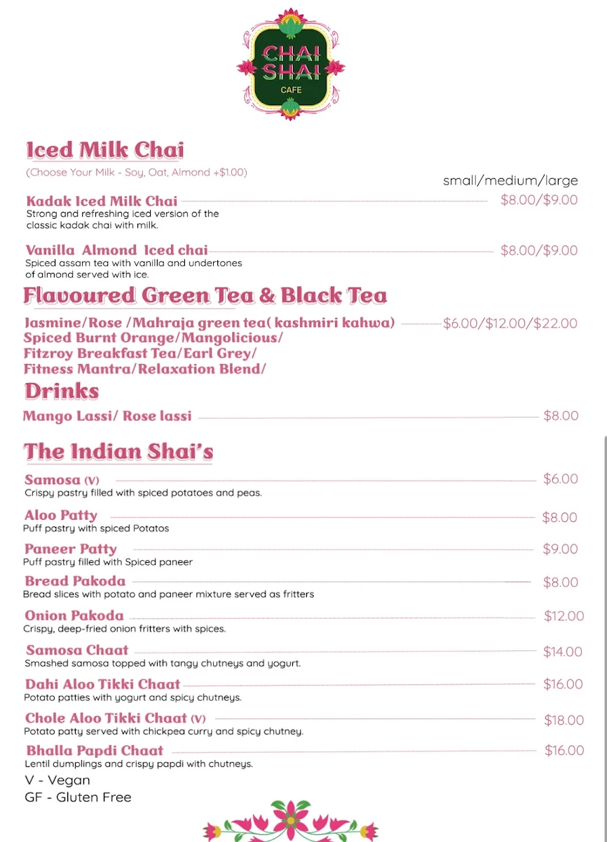Menu, Chai Shai Fitzroy