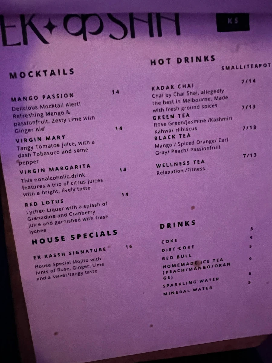 Menu, Chai Shai Fitzroy