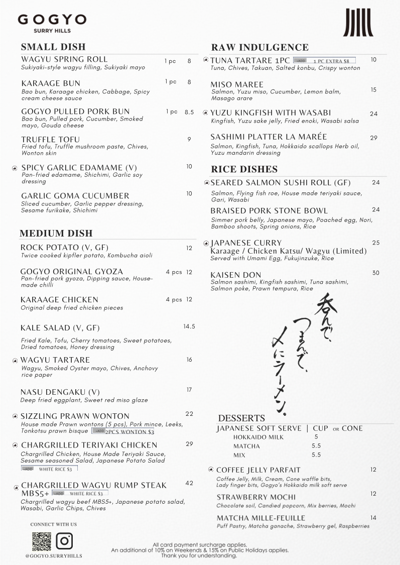 Menu, Gogyo