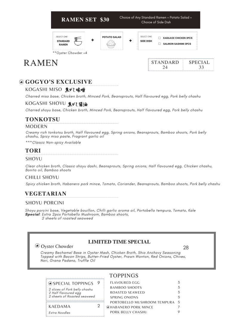 Menu, Gogyo