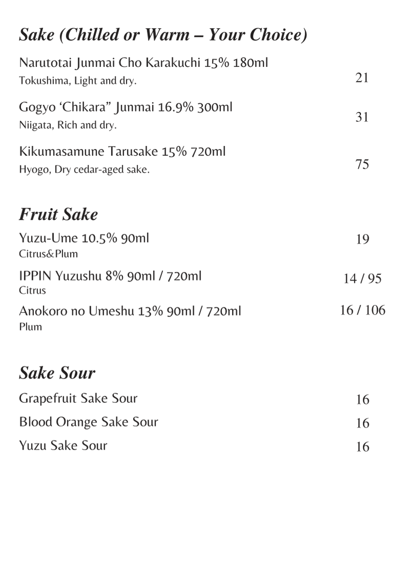 Menu, Gogyo