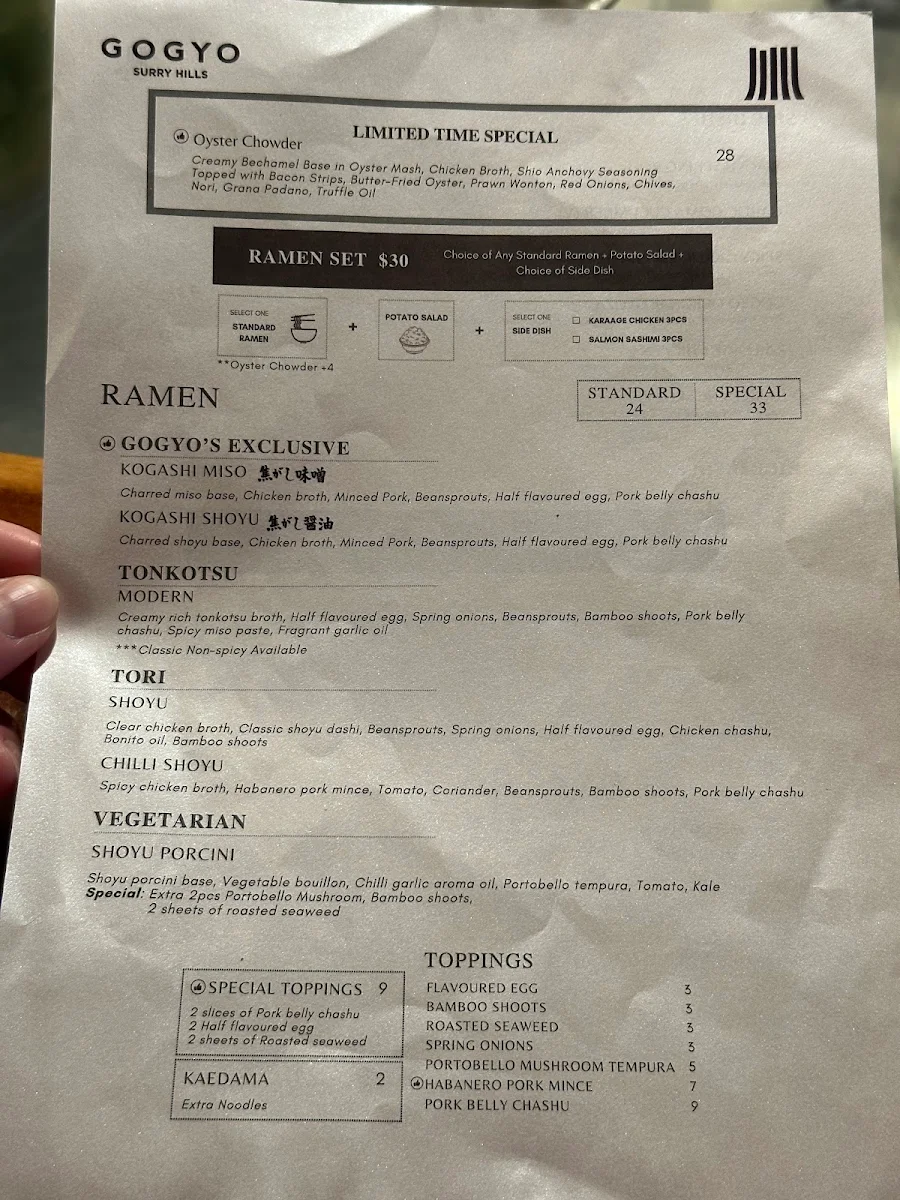 Menu, Gogyo
