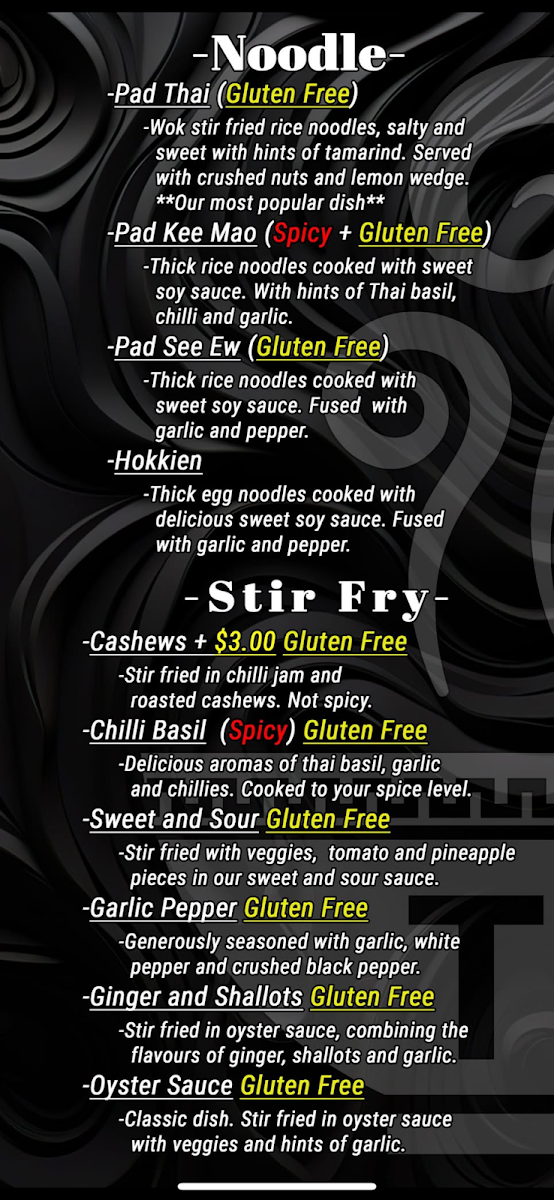 Menu, Tannum Thai