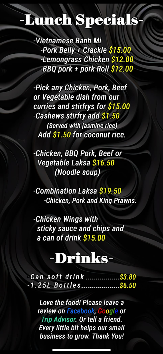 Menu, Tannum Thai