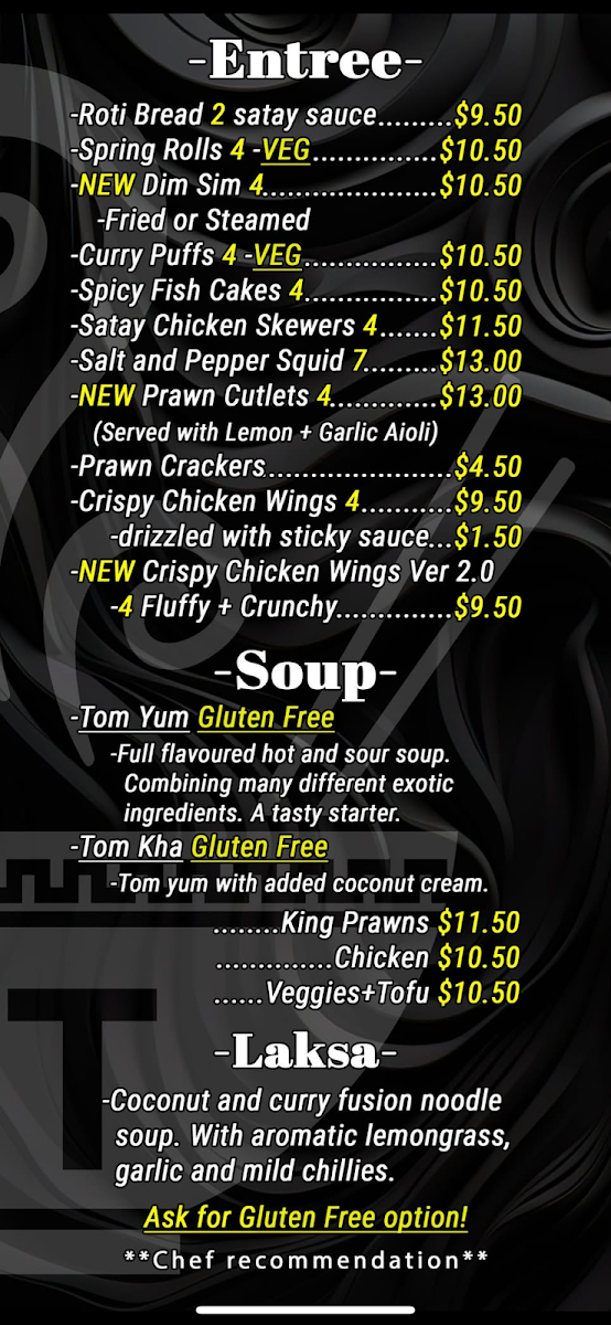 Menu, Tannum Thai