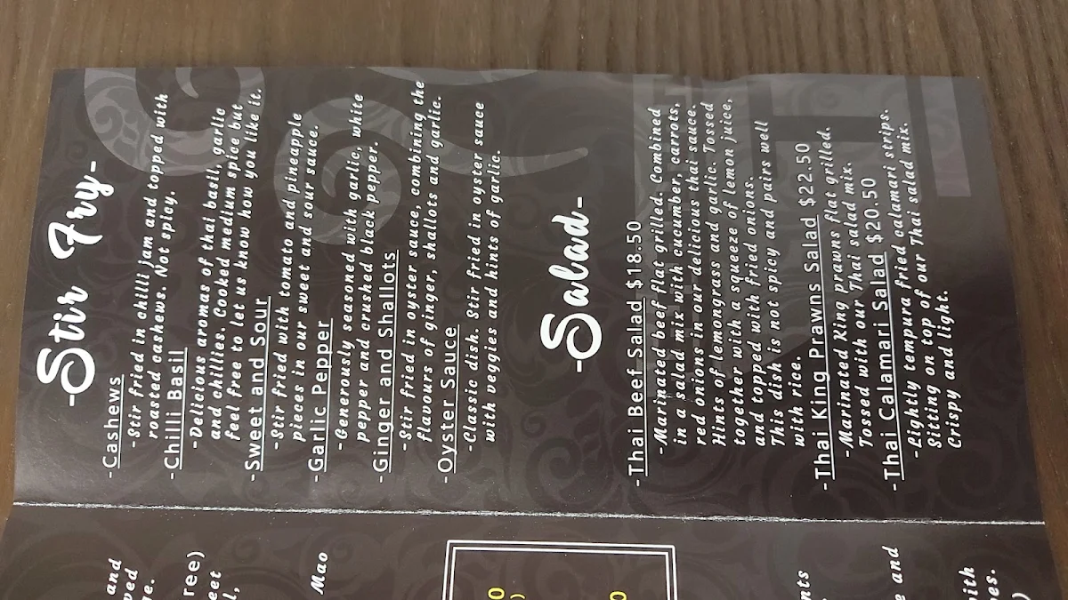 Menu, Tannum Thai