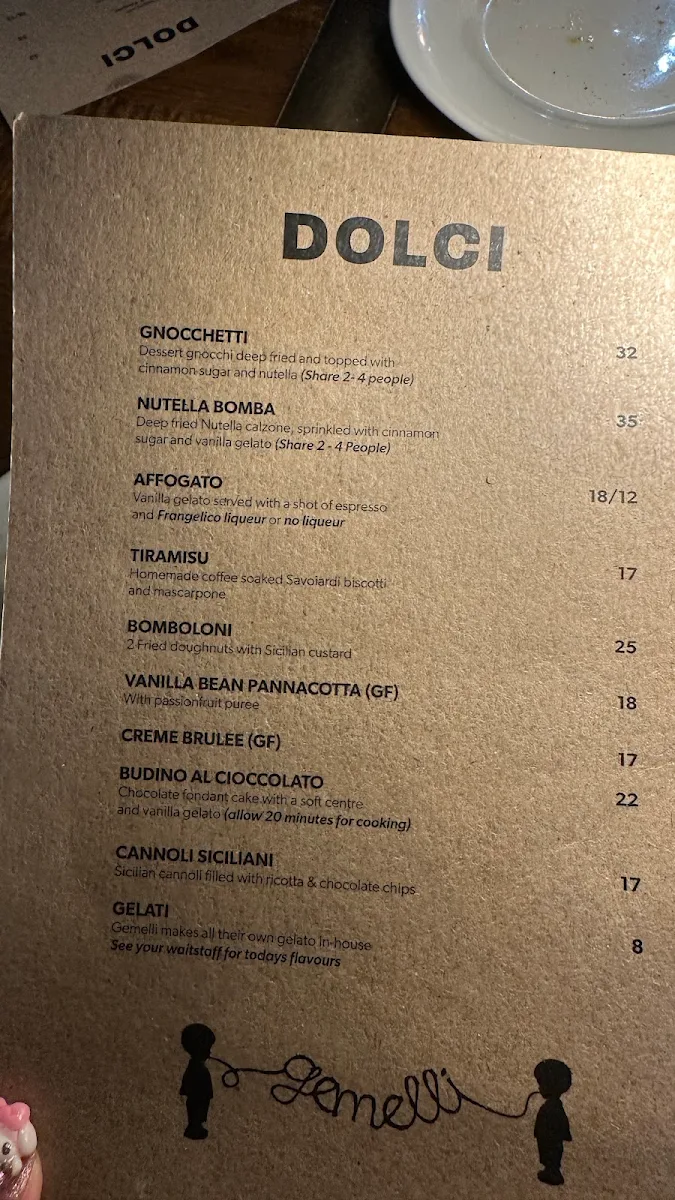 Menu, Gemelli Italian