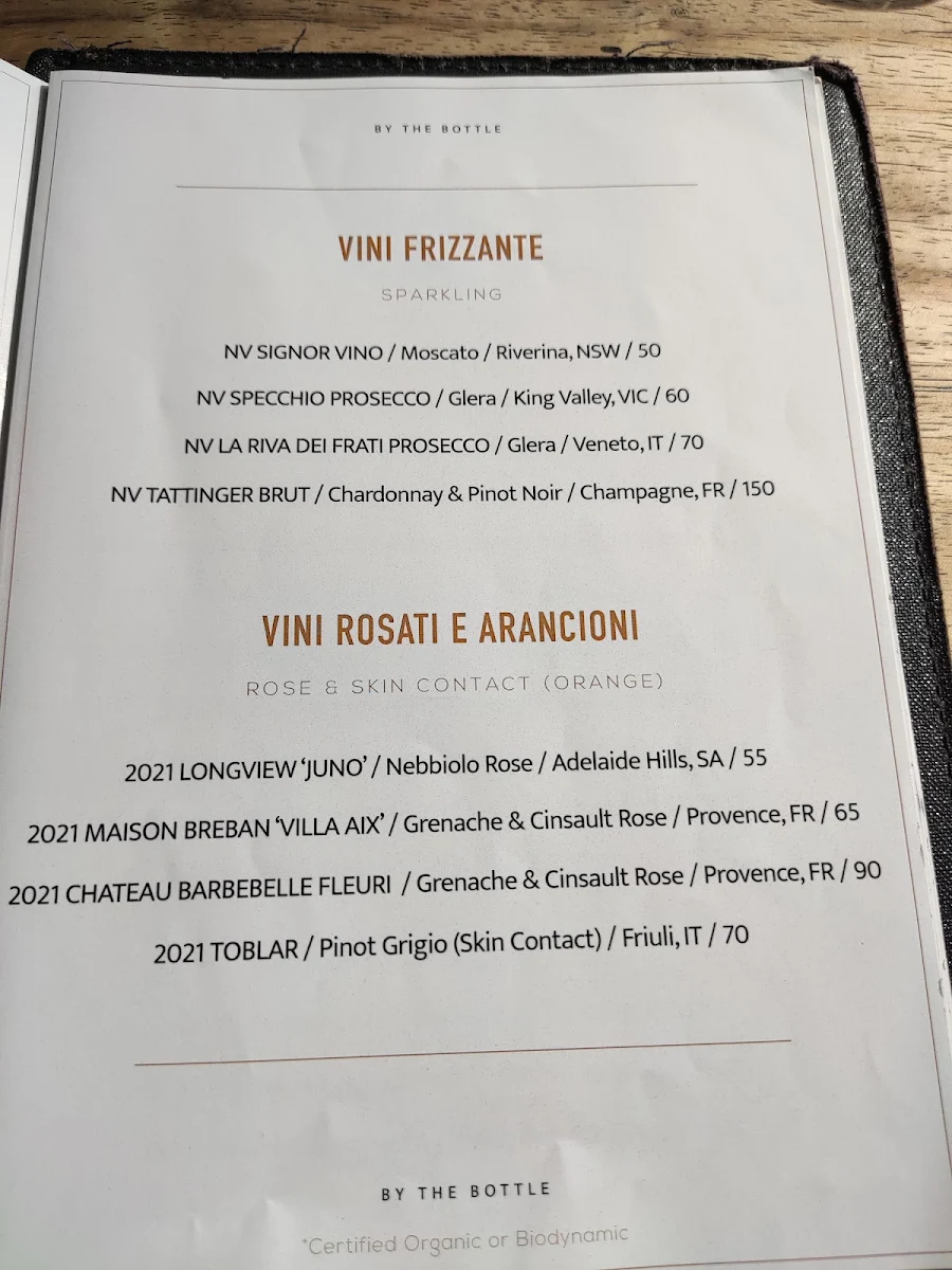 Menu, Gemelli Italian