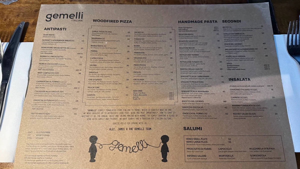 Menu, Gemelli Italian