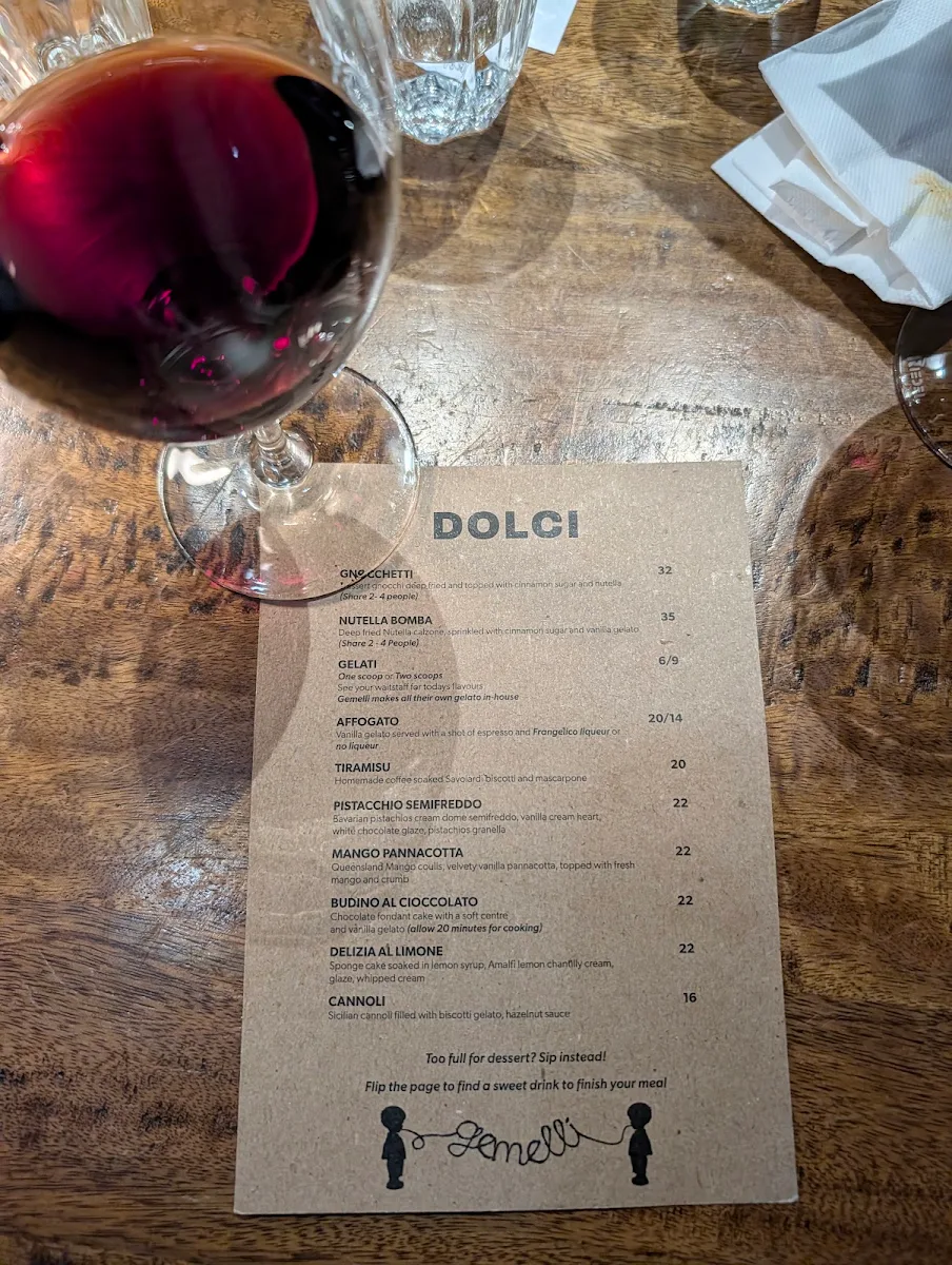 Menu, Gemelli Italian