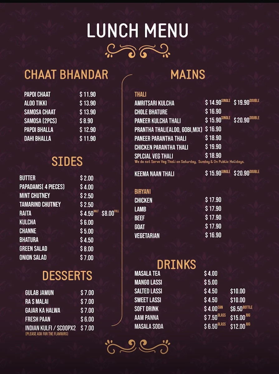 Menu, Indioz Indian Restaurant