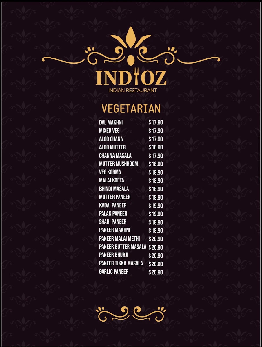 Menu, Indioz Indian Restaurant