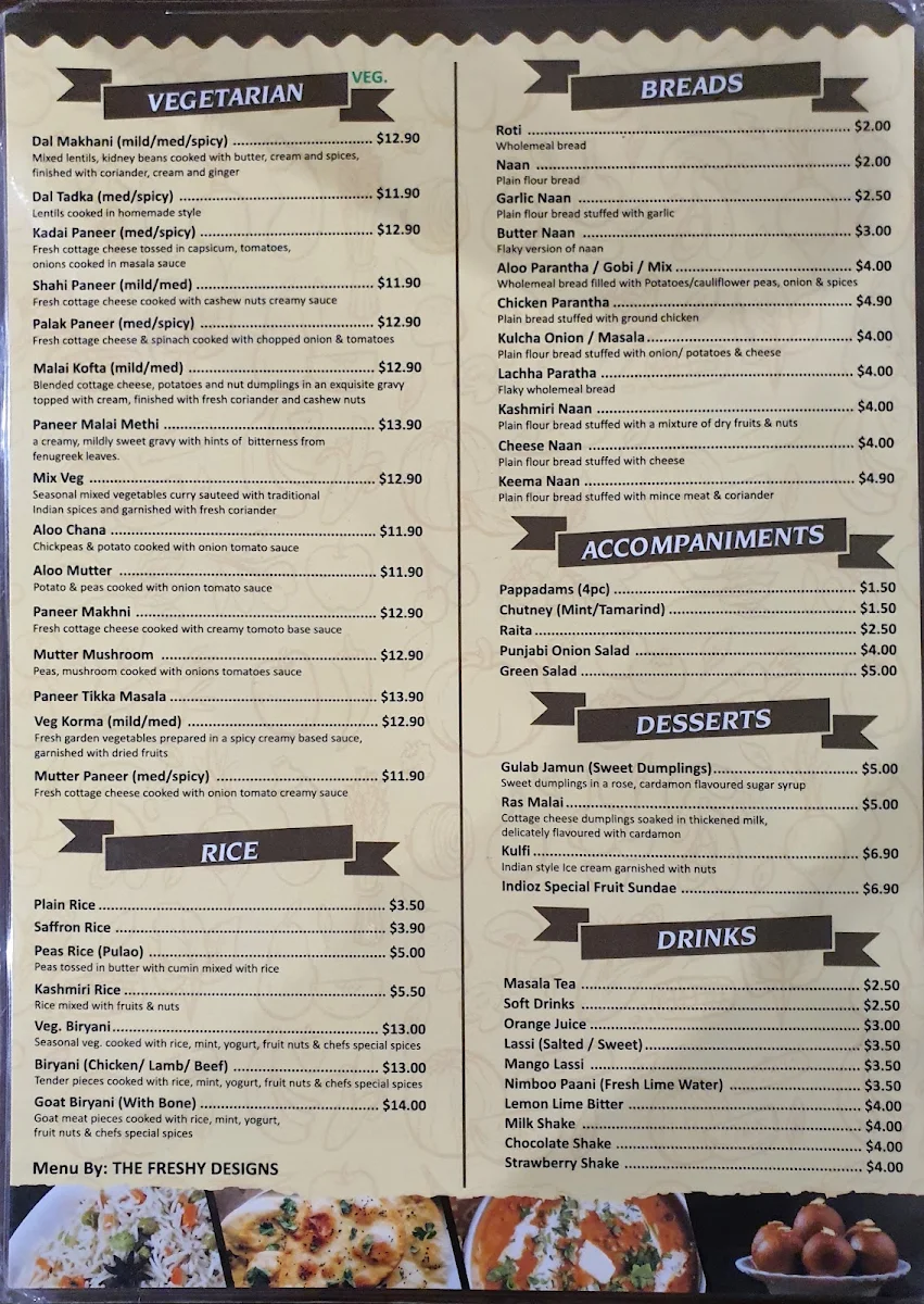 Menu, Indioz Indian Restaurant
