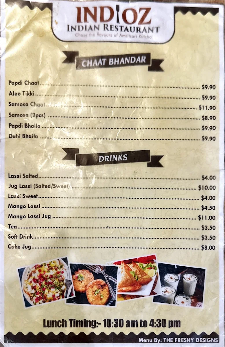 Menu, Indioz Indian Restaurant